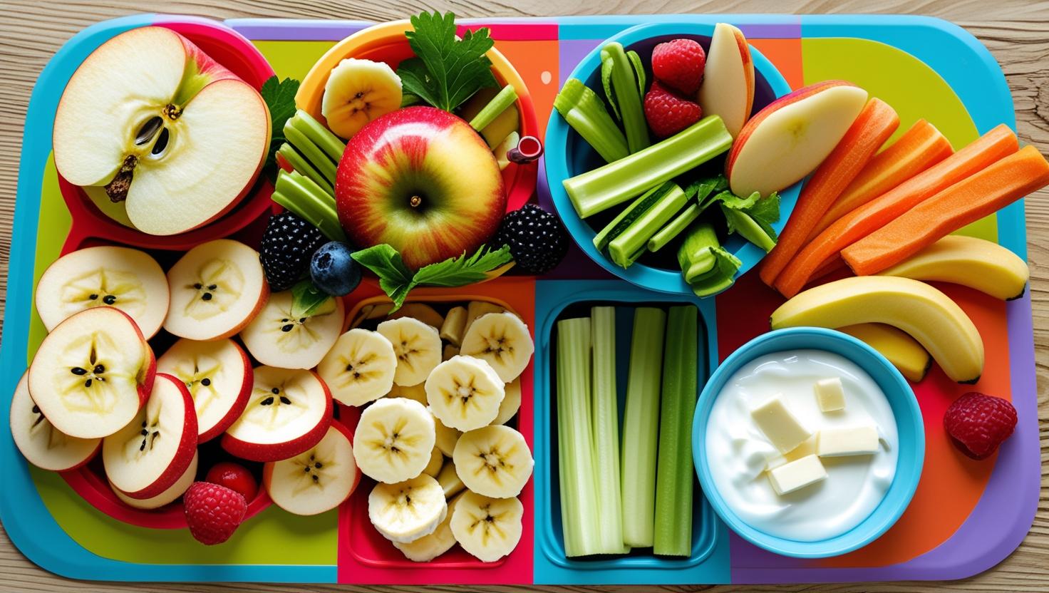 Variety of healthy snacks for kids, promoting balanced nutrition