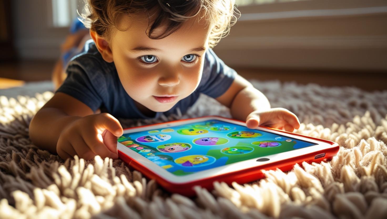 A child focused on a tablet, illustrating modern challenges of screen time